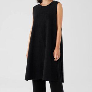 Eileen Fisher 100% Wool Sleeveless Knit Dress Black Minimalist Lagenlook OS
